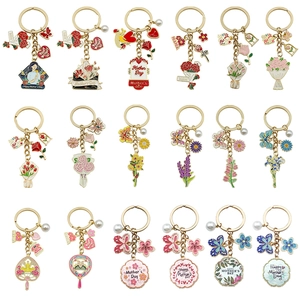 Wholesale Mother's Day floral keychain set with enamel flowers and pearl charms