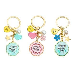 Colorful enamel Mother's Day floral bouquet keychain with Happy Mother's Day gold heart charm
