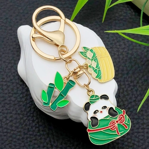 Cartoon Panda Zongzi Schlüsselanhänger Zinklegierung Emaille Drachenbootfest Tasche Anhänger Schmuck Für Rucksack Dekoration Geschenk