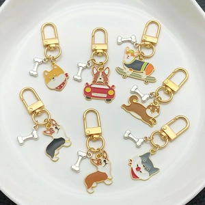 Cute Cartoon Dog Keychain Zinc Alloy Enamel Happy Puppy Corgi Shiba Inu Bag Pendant Key Ring For Friends Kids Gift