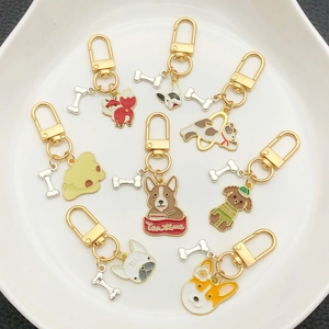Cute Cartoon Dog Enamel Keychain Zinc Alloy Animal Charm Keychain With Bone Pendant For Bag Decor Key Ring Gift For Women Kids