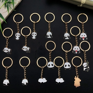 Cute panda metal keychain charms set in assorted poses with premium gold finish