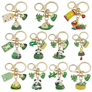 Porte-clés en Métal de Dessin Animé Fête des Bateaux-Dragons Zongzi Panda Alliage de Zinc Émail Porte-clés Porte-bonheur Pendentif Cadeau