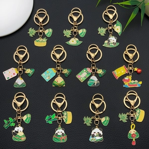 Porte-clés de la fête des bateaux-dragons avec panda, zongzi et breloques émaillées
