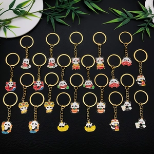 Panda-themed metal keychains with Chinese koi and traditional auspicious elements
