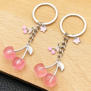 Kreativer Rosa Kirsch Schlüsselanhänger Zinklegierung Harz Frucht Anhänger Mit Schmetterling Emaille Tropföl Anhänger Für Taschen Damen Geschenk