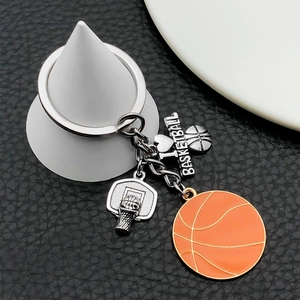Porte-clés Pendentif Panier de Basket Créatif I Love Basketball Sports en Alliage de Zinc Émaillé pour Voiture Sac d'école
