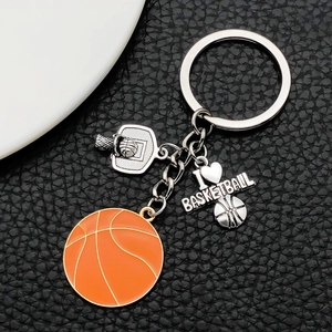 Porte-clés panier de basket créatif avec pendentif et ballon de basket en émail orange