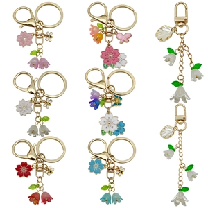 Acrylic Lily Of The Valley Butterfly Keychain Vintage Pastoral Cherry Blossom Bag Charm Pendant Jewelry For Women Gift