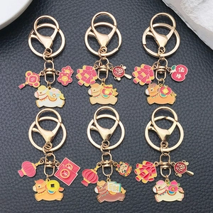 Detailed group view of six colorful enamel zodiac horse keychains with festive charms