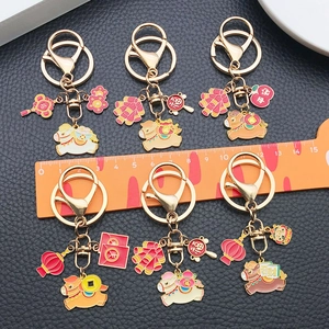 Cartoon zodiac horse keychain set with colorful enamel pendants and golden lobster clasps