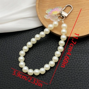 Colorful acrylic butterfly and pearl keychain phone strap with silver metal clasp