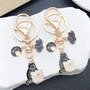 Cute Cartoon Black Cat Zinc Alloy Keychain Enamel Moon Star Note Bag Pendant Creative Jewelry Gift For Friends Kids