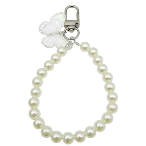 Colorful acrylic butterfly and pearl keychain with silver metal clasp for bags or phones