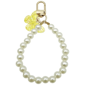 Porte-clés papillon en acrylique jaune et perles pour sacs et téléphones