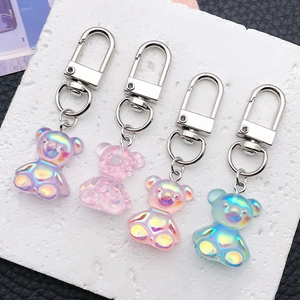 Cute Cartoon Iridescent Resin Bear Keychain Set For Women Aurora Colorful Bear Bag Pendant DIY Jewelry Keyring Accessories