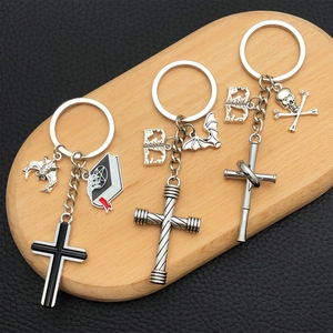 Gothic Zinc Alloy Cross Bat Keychain Antique Silver Skull Book Pendant Punk Style Keychain For Men Women Bag Accessories