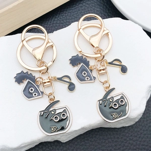 Zinc Alloy Cartoon Black Cat Keychain With Drip Oil Enamel Music Note Heart Pendant Fashion Bag Hanging Ornament Jewelry Gift