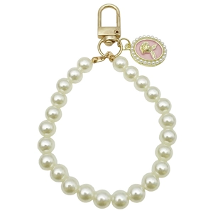 Porte-clés en perles avec médaillon rose doré et fermoir mousqueton pour sacs à main