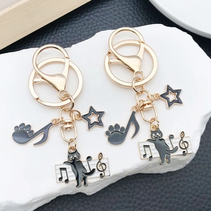 Süßer Cartoon Katze Musiknote Schlüsselanhänger Zinklegierung Emaille Klavier Herz Stern Anhänger Tasche Charme Für Kinder Geschenk