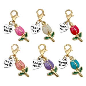 Zinc Alloy Drip Oil Tulip Keychain Heart Thank You Charm Pendant For Bag Decoration Elegant Flower Key Ring Gift For Women