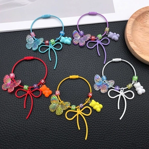 Colorful resin bead backpack charms with butterfly bear and bow on metal rings