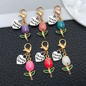 Elegant six-color tulip flower charms with heart tags and lobster clasps for bags