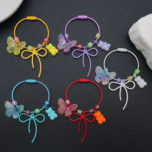 DIY colorful resin bear and butterfly keychain set with wire rings and letter beads