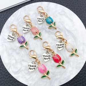 Creative tulip flower charm with lobster clasp and Thank You heart tag in six colors