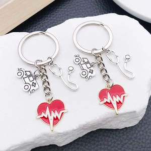 Medical Series Keychain Antique Silver Stethoscope Ambulance Heart ECG Pendant Zinc Alloy Nurse Doctor Appreciation Gift
