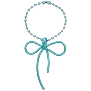Teal alloy bow knot charm with light blue beaded chain for DIY phone cases and backpacks