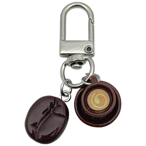 Realistic resin coffee bean and latte art cup keychain with silver metal clip for bags