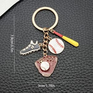 Baseball Theme Sporty Keychain Zinc Alloy Enamel Bat Glove Ball Shoe Pendant Keyring For Sports Fans Gift Unisex Bag Charm