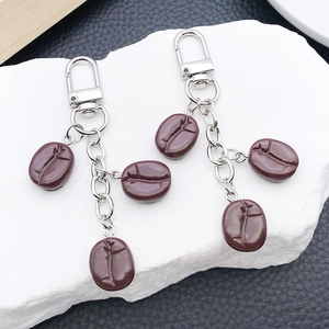 Simulation Coffee Bean Resin Keychain Creative Zinc Alloy U-Shaped Key Ring Realistic Food Bag Pendant For Backpack Decor