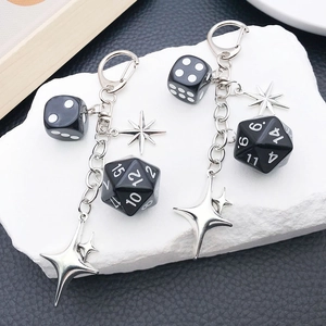 Punk Style Zinc Alloy Resin Dice Keychain Black Dice Four Pointed Star Gothic Key Ring For Bag Backpack Decoration Unisex Jewelry
