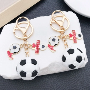 3D soccer ball keychain with gold plating and soccer heart charm pendant set