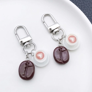 Creative coffee bean and latte art cup resin keychain charms for bags or keys