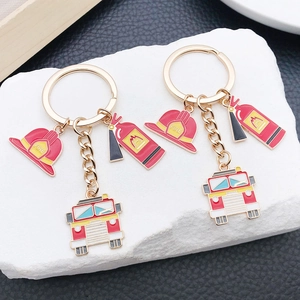 Creative Firefighter Theme Keychain Zinc Alloy Fire Truck Helmet Extinguisher Pendant Keyring Memorial Gift Unisex Accessory