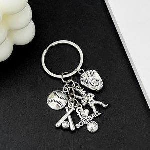 Sport Theme Antique Silver Alloy Keychain Multi-Charm Football Basketball Soccer Baseball Athlete Charms Backpack Pendant Gift