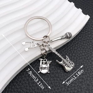 Portachiavi in Lega di Zinco Tema Strumento Musicale Chitarra Elettrica Tamburo Microfono Ciondolo Nota Musicale Regalo Borsa