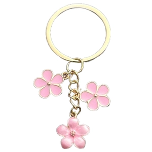 Porte-clés fleurs de cerisier rose avec anneaux dorés et pendentifs en émail doux