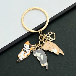 Cartoon Cat Enamel Keychain Gold Alloy Kitty Paw Pendant Key Ring For Women Girls Cute Animal Gift Accessories
