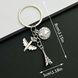 Metal Travel Keychain Airplane Globe Eiffel Tower Pendant Zinc Alloy Key Ring Travel Souvenir Gift For Men Women