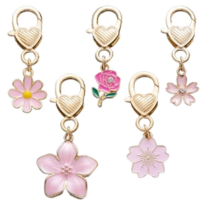 Portachiavi in Smalto con Fiori Rosa Chiusura a Moschettone a Cuore Rosa Margherita Ciliegio Lega Portachiavi Donna Gioielli