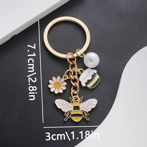 Mignon Porte-clés Abeille Marguerite Pot de Miel Künstliche Perle Métal Doré Émail Style Champêtre Pendentif Sac Cadeau Femmes Filles