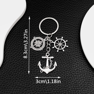 Antique Silver Nautical Keychain Zinc Alloy Anchor Compass Ship Wheel Key Ring Bag Charm Car Pendant Jewelry Gifts For Men Women