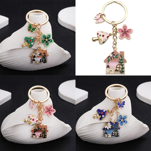 Cute Enamel Mushroom House Butterfly Keychain Sweet Zinc Alloy Flower Pendant Keyring For Women Bag Hanging Ornament Gift