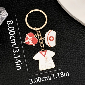 Medical Theme Enamel Heart Nurse Hat Uniform Keychain Zinc Alloy Gold Plated Doctor Nurse Gift Bag Charm Keyring