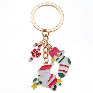 Christmas keychain with colorful oil-drop Santa Claus, candy cane and stocking pendants