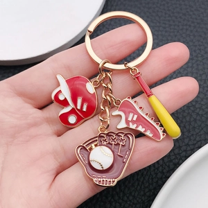 Creative Baseball Theme Keychain Zinc Alloy Enamel Sport Bag Pendant Helmet Glove Bat Shoe Charm For Sport Enthusiasts